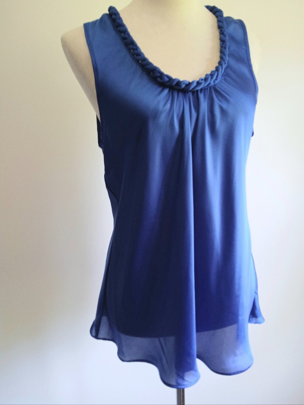 New With Tags-Spense-Blue Satin-Braided-Sleeveless Blouse top-Size Large